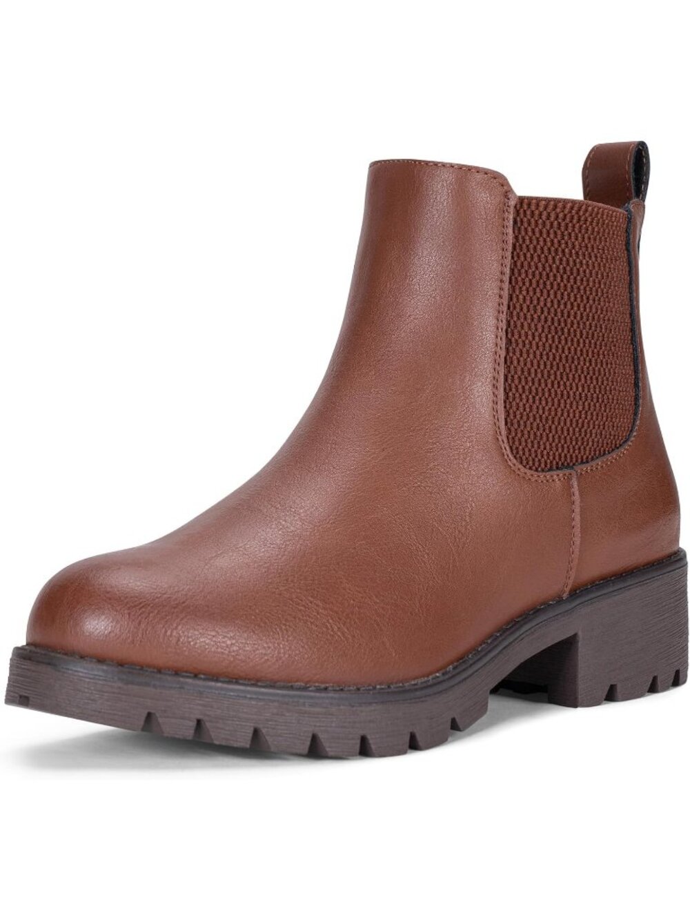 Women's Mocha Brown Elastic Side Round Toe Chelsea Pull-On Low Heel Ankle Boots